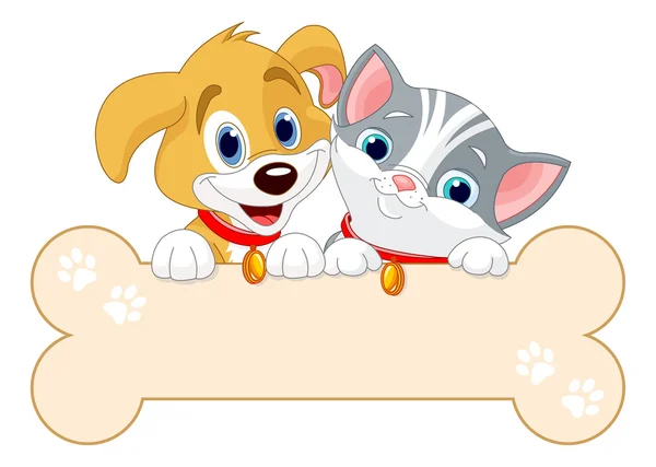 Cat and dog are holding sign — Stock Vector