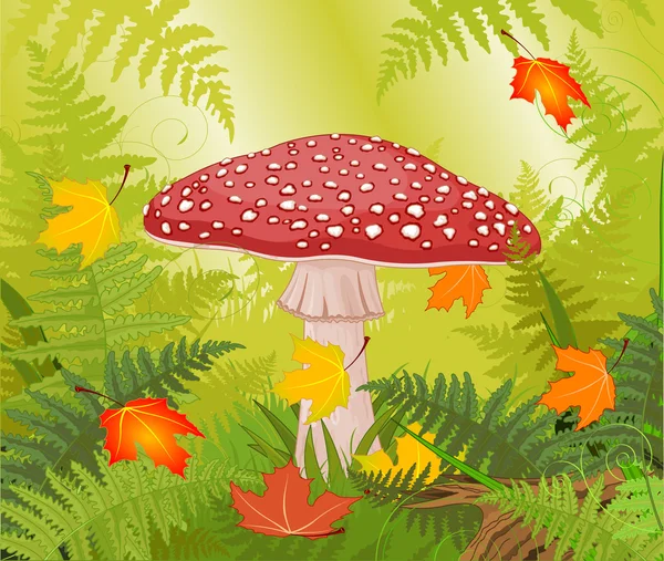 Amanita sobre fondo otoñal — Vector de stock