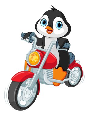 sevimli penguen motosikletçi