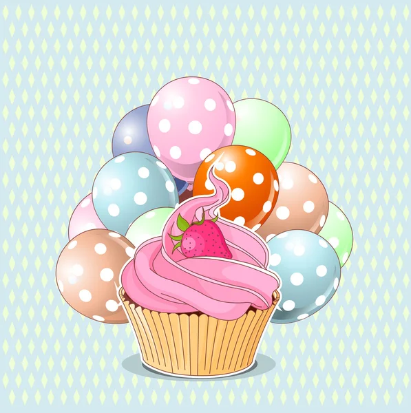 Süßer Cupcake mit Erdbeere — Stockvektor