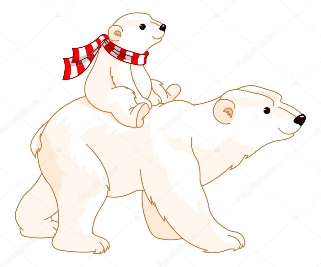Vector illustration of Polar Bears mom and baby riding on her back