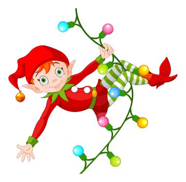 elf swinging on a garland clipart