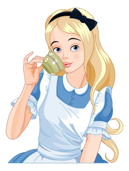 Alice med en kopp te — Stock vektor