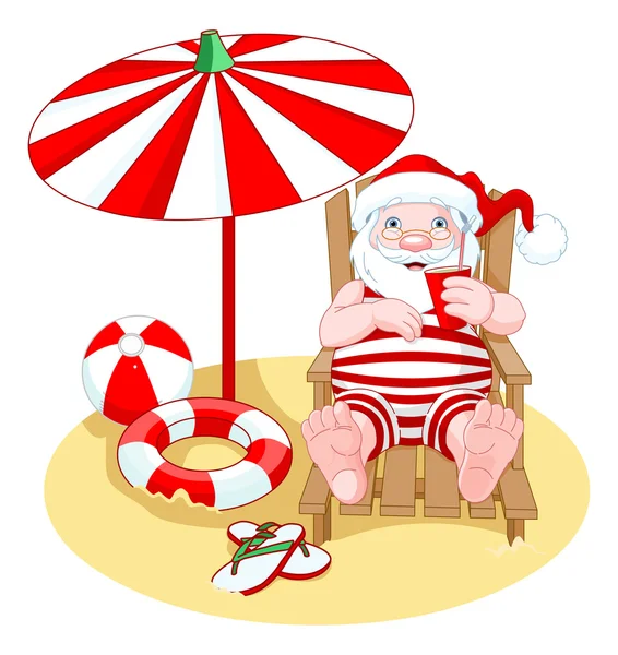 Święty Mikołaj na plaży — Wektor stockowy