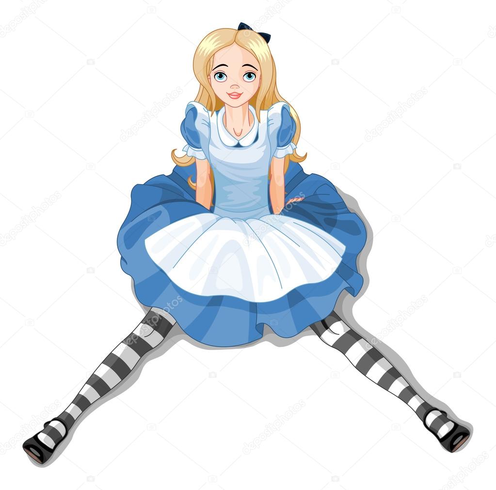 Cute sitting Alice isolated on hite background