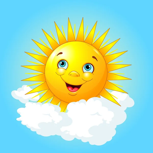 Gülümseyen güneş üstünde belgili tanımlık bulut — Stok Vektör