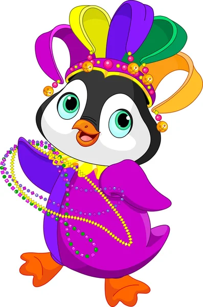 Pinguino in costume Mardi Gras — Vettoriale Stock