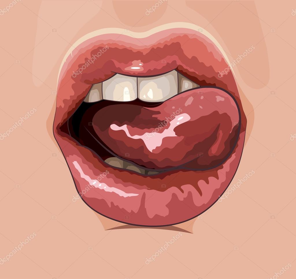 Illustration of smiling shiny red lips