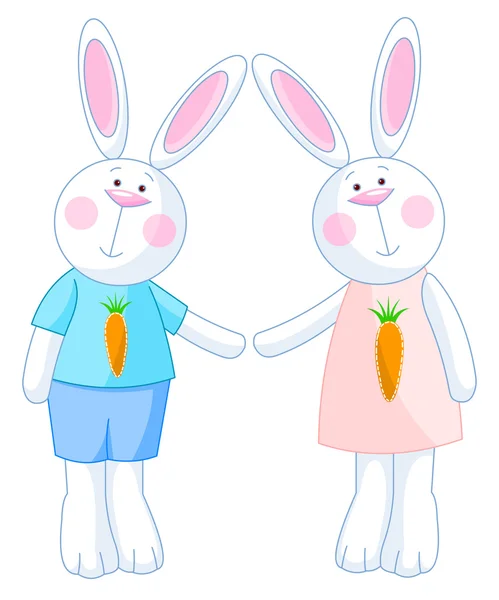 Dos conejitos tomados de la mano — Vector de stock