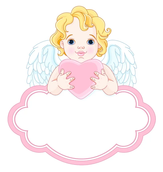 Cute angel holds heart — Stock Vector