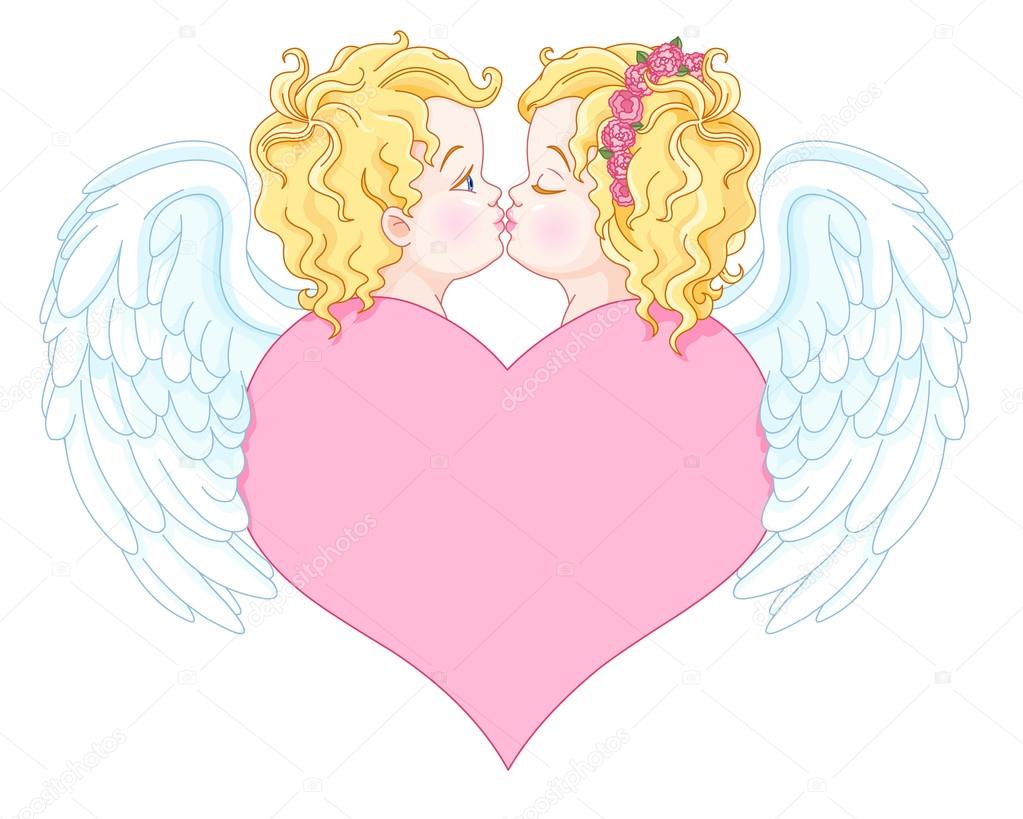 Valentines Day greeting angels in love