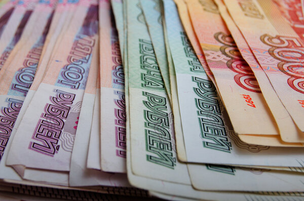 Cash Russian ruble different denominations.