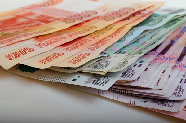 Cash Russian ruble different denominations. — Stock Photo, Image
