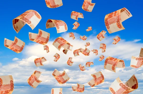 Rubles fall from the sky. — Stock Photo, Image