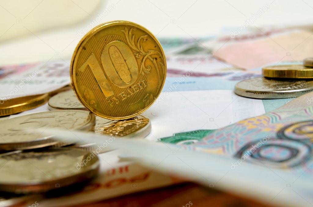 Russian rubles, coins and banknotes.