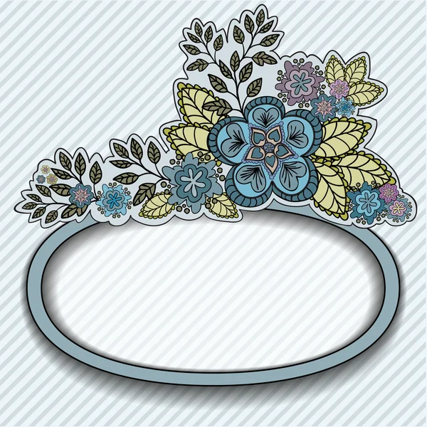 Moldura oval com flores azuis — Vetor de Stock