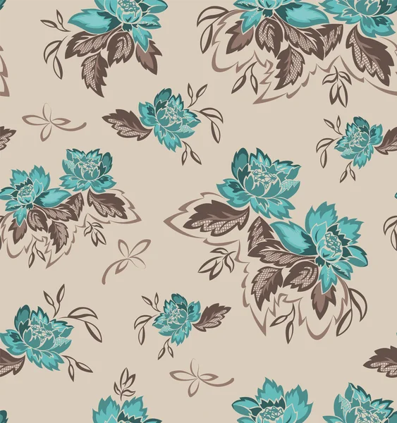 Fundo sem costura com flores turquesa — Vetor de Stock