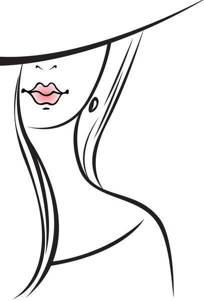 La mujer con el pelo largo y en el sombrero — Vector de stock