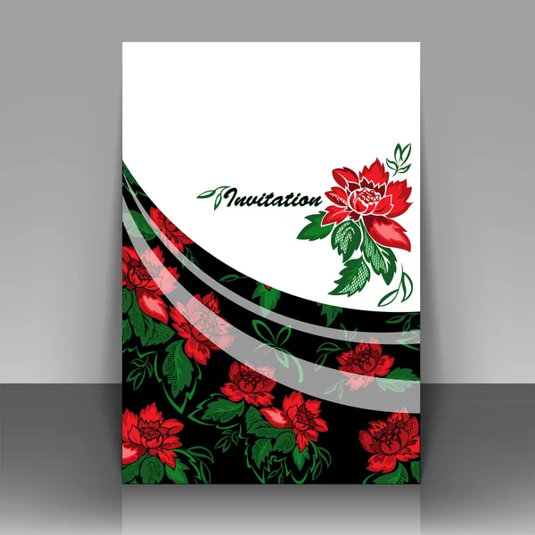 La invitación con flores rojas — Vector de stock