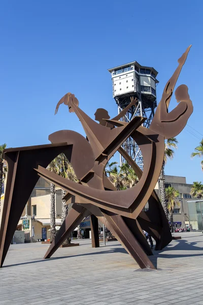 Sculpture Tribute to the swimming by Alfredo Lenz on Placa del Mar — Stock Photo, Image