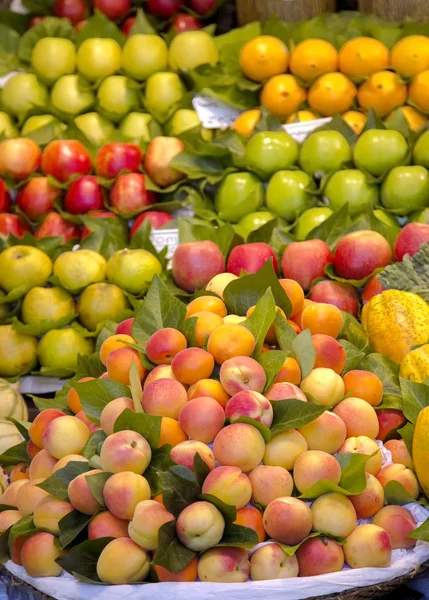 Albicocca biologica fresca con foglie verdi — Foto Stock