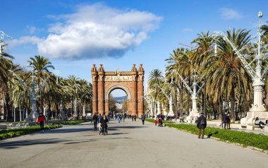 İspanya, BARCELONA, SEPTEMBER, 2020 - Citadel Parkı 'ndaki Arc de Triomf veya Barcelona, İspanya' daki Parc de la Ciutadella