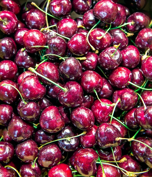 Fresh Ripe Juicy Cherries Closeup Boqueria Market Barcelona Spain Healthy — Stock Photo, Image