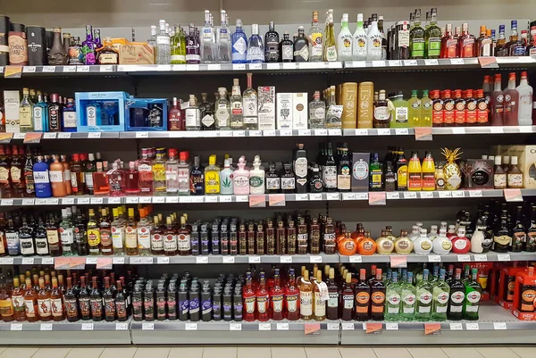 Latvia Riga April 2021 Shelves Variety Brand High Quality Alcohol — Stock Photo, Image