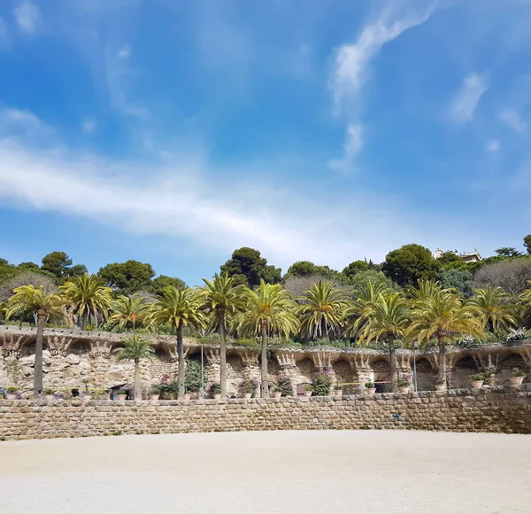 스페인 바르셀로나 가우디 가설계 구엘에 야자나무 돌기둥들이 — 스톡 사진