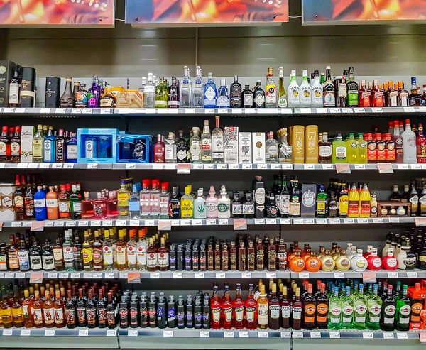 Latvia Riga April 2021 Shelves Variety Brand High Quality Alcohol — Stock Photo, Image