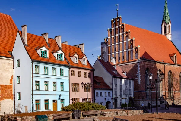 Latvia Riga Marzo 2021 Antigua Arquitectura Gótica Cerca Iglesia San — Foto de Stock