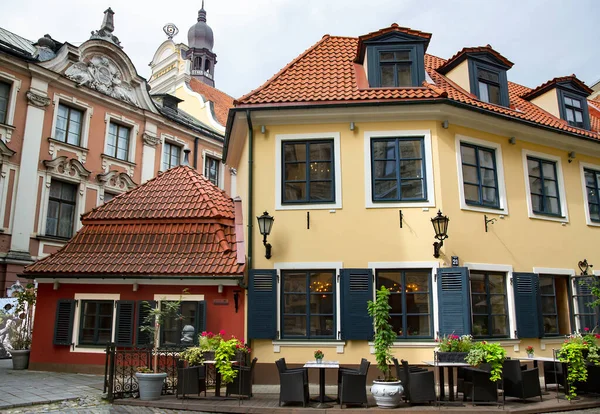 Latvia Riga March 2021 Ancient Gothic Architecture Summer Terrace Restaurant — Stock Photo, Image