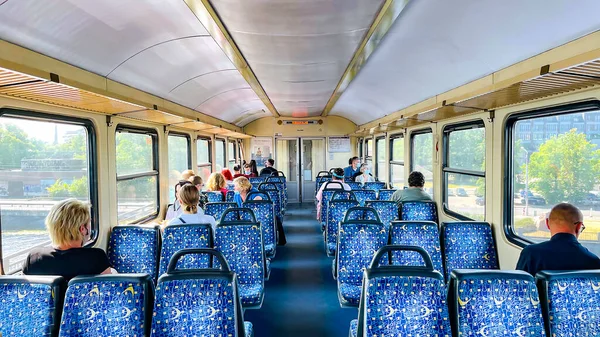 Latvia Riga July 2021 Passengers Protective Mask Travel Train Route — Stock Photo, Image