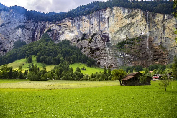 Ancient Wooden House Mountains Overgrown Forest Bernese Oberland Switzerland Typical — Stock Photo, Image