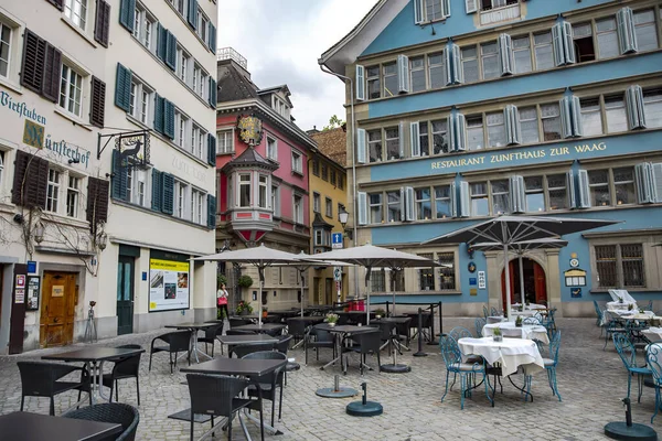 Svizzera Zurigo Agosto 2021 Piazza Munsterhof Con Terrazza Aperta Ristoranti — Foto Stock