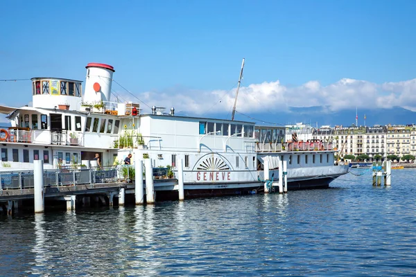 Suisse Genève Août 2021 Panorama Lac Léman Avec Bateau Vapeur — Photo