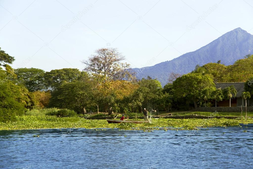 Lake Nicaragua on a background an active volcano Concepcion