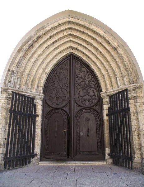 Antike verzierte Tür zur mittelalterlichen Kirche — Stockfoto