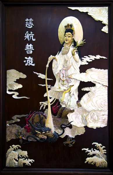 Ancient mural wood with encrustation from the mother of pearl art from Thailand — Stock Photo, Image