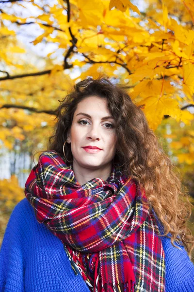 Portrait of a beautiful elegant woman in autumnal park — Stock Photo, Image