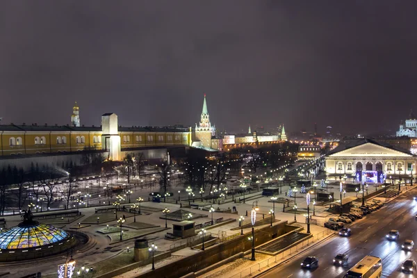 Panorama notturno di Piazza Manege e Tempio di Cristo Salvatore — Foto Stock