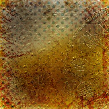 Kabartma desen renkli saat mekanizması ve daire ile çimento duvar