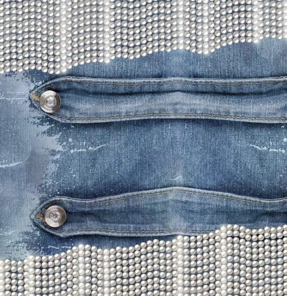 Old denim background with pearls — Stock Photo, Image