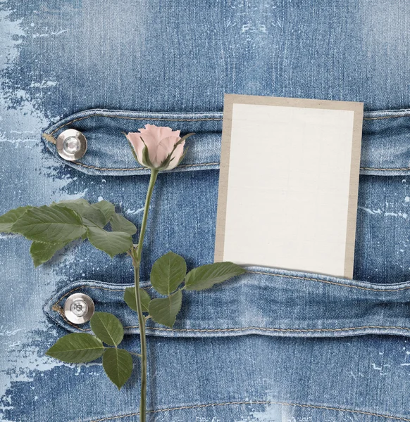 Old denim background with paper frame — Stock Photo, Image
