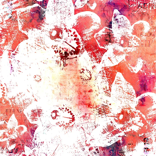 Coups de pinceau abstraits à l'aquarelle avec ornement floral sur le grunge — Photo