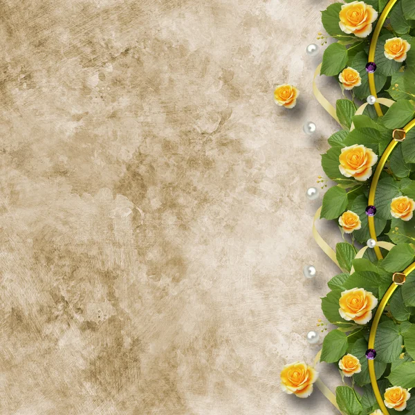 Hermosa tarjeta de felicitación con ramo de rosas amarillas — Foto de Stock