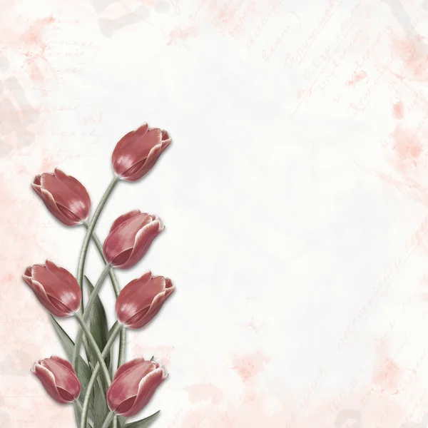 Rode tulpen op abstracte achtergrond tekening voor felicitatie — Stockfoto