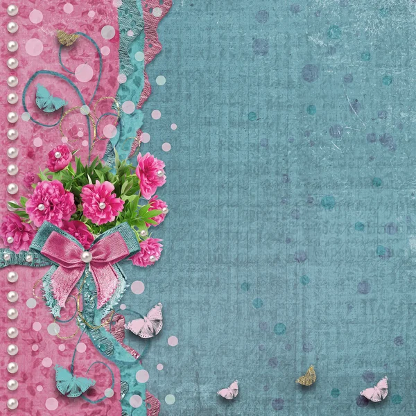 美しいピンク牡丹と古いビンテージ写真アルバム — ストック写真