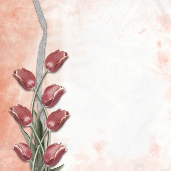 Rode tulpen op abstracte achtergrond tekening voor felicitatie — Stockfoto