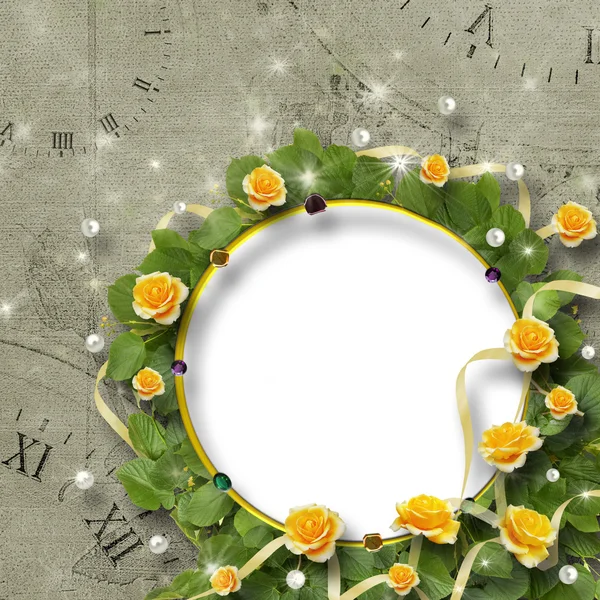 Belle carte de vœux avec bouquet de roses jaunes — Photo